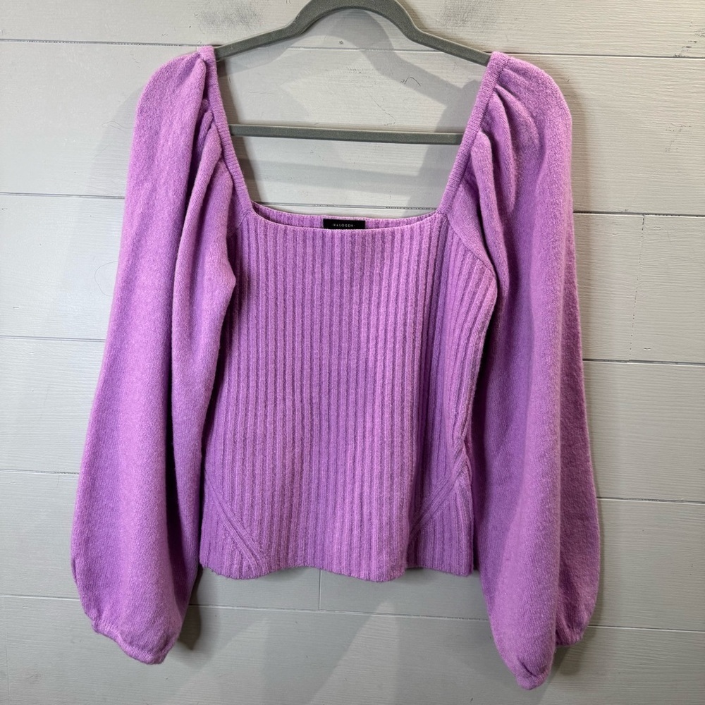 Halogen Women’s Wool Puff Sleeve Square Neck Sweater Size Small